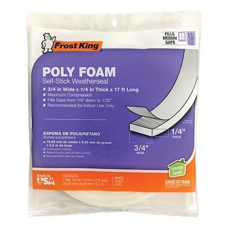 Frost King Frost King White Poly Foam Weather Seal For Doors and Windows 17 ft. L X 0.25 in. L342H